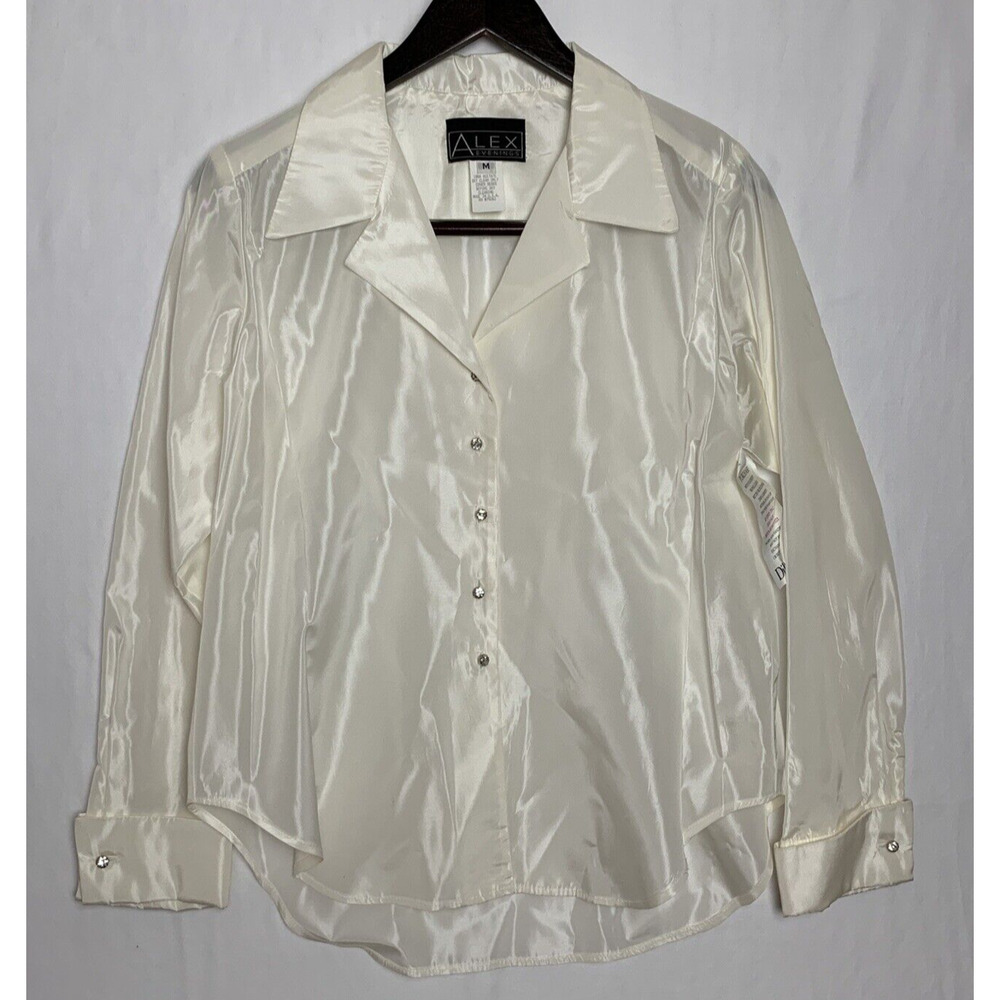 Alex Evenings Women's Blouse Ivory Medium Button up Long Sleeve
